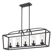 Golden Canada 4309-LP BLK-BLK-SD - Golden Lighting Mercer 5-light Island Light in Matte Black and Seeded Glass